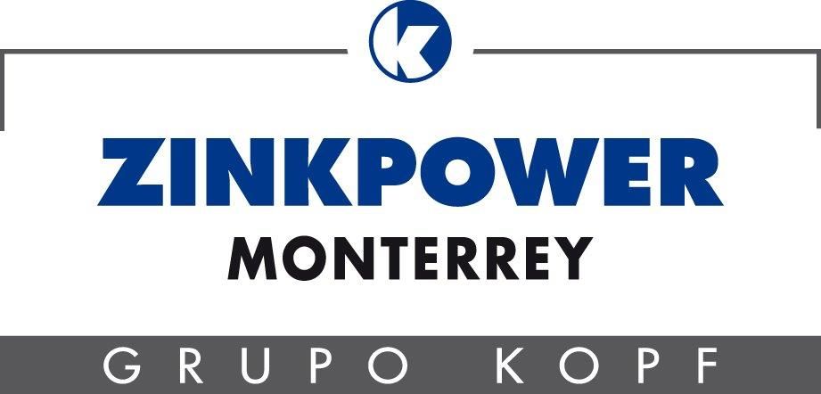 Un logotipo azul y blanco para ZinkPower Monterrey Grupo Kopf