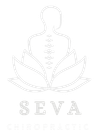Light gray SEVA Chiropractic logo with a meditating figure and leaf design