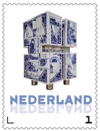 Een postzegel met nederland erop
