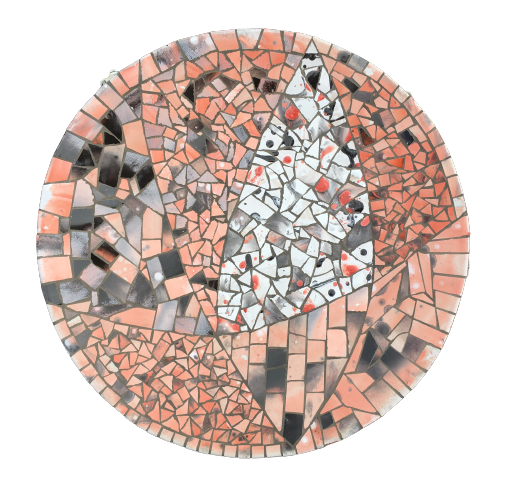 Een mozaïek van een cirkel met een driehoek in het midden