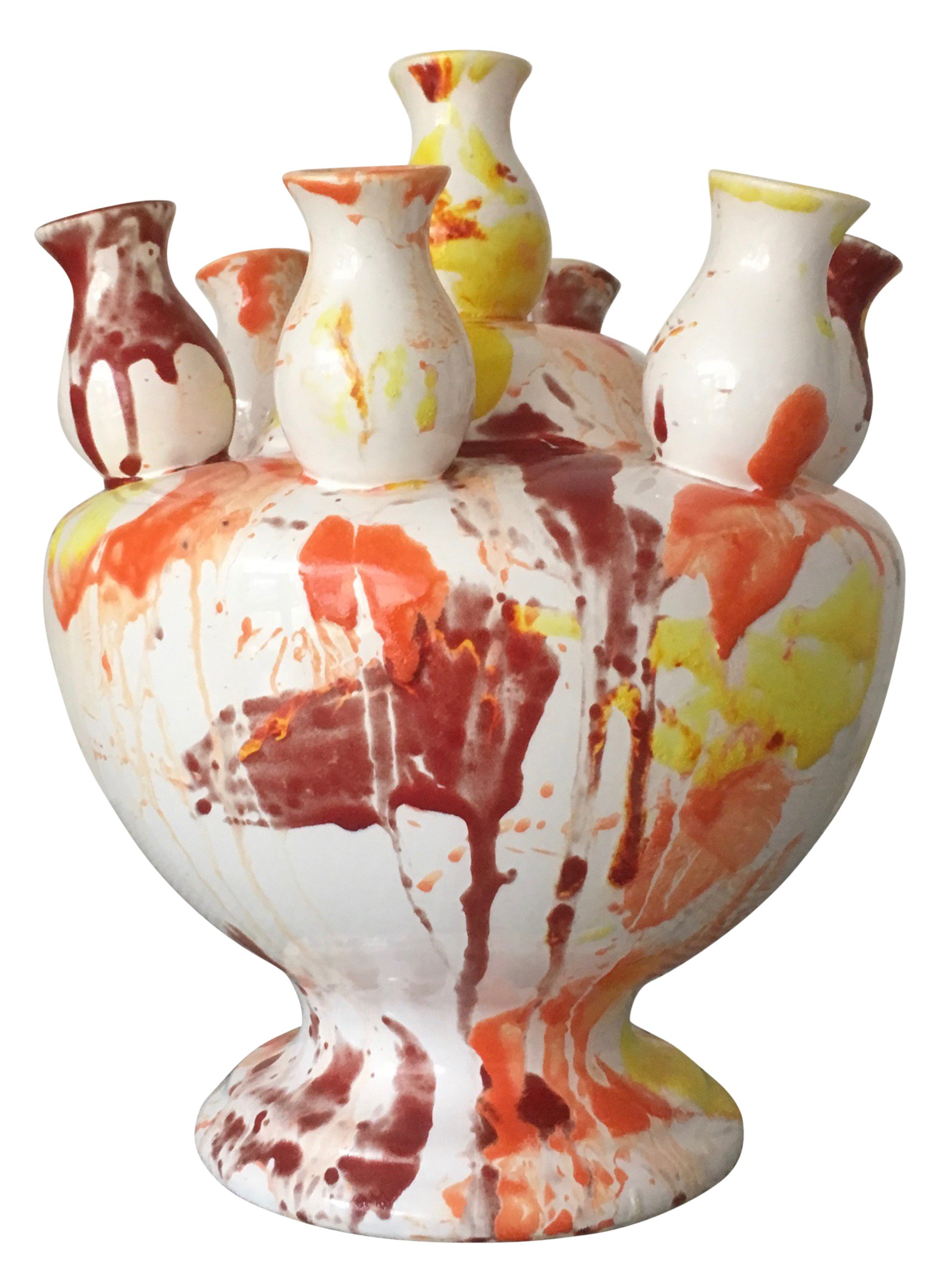 Een tulpenvaas met drie kleuren glazuur