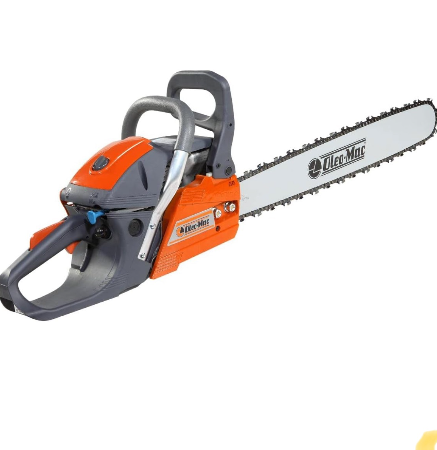 Una motosega nera e arancione con la scritta oleo mac sopra