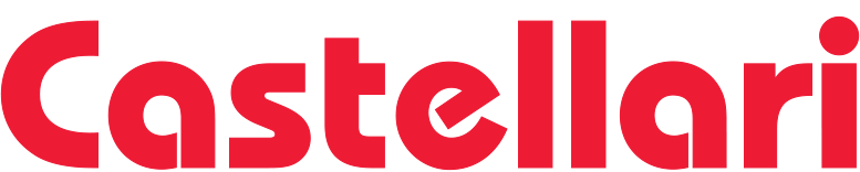 La parola castellari è scritta in rosso su sfondo bianco