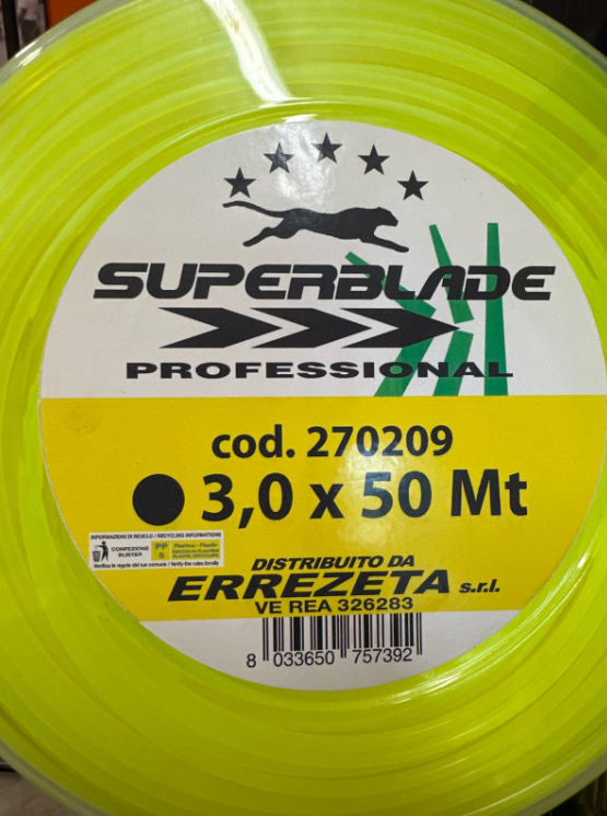 Un contenitore giallo di filo per rifinitura professionale Superblade