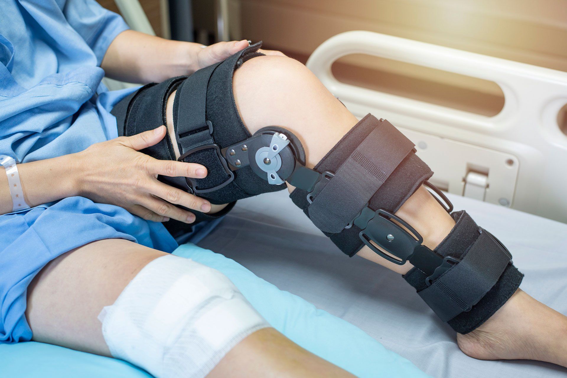 Patient With Bandage Compression Knee Brace — San Anselmo, CA — Jack's Medical Supplies