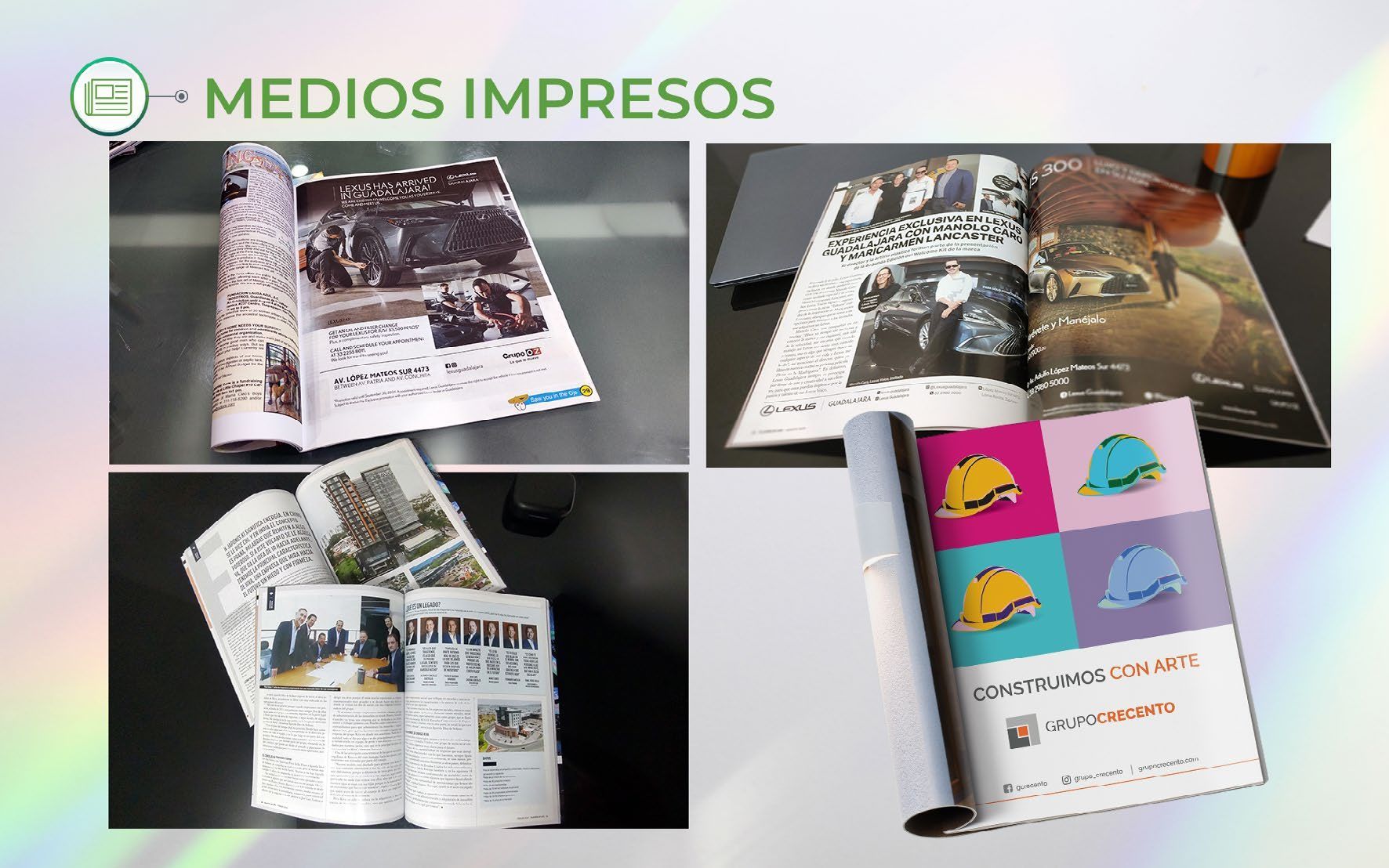 Revistas, abiertas sobre una mesa, con el texto 