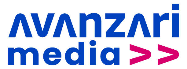 Logotipo de AVANZARI media en azul y magenta.