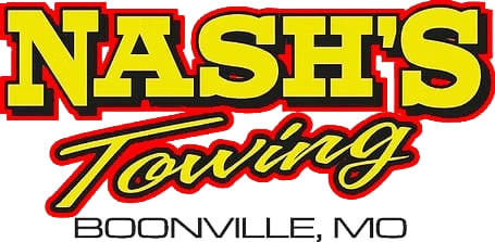 Nash's Towing logo in yellow and red; Boonville, MO.