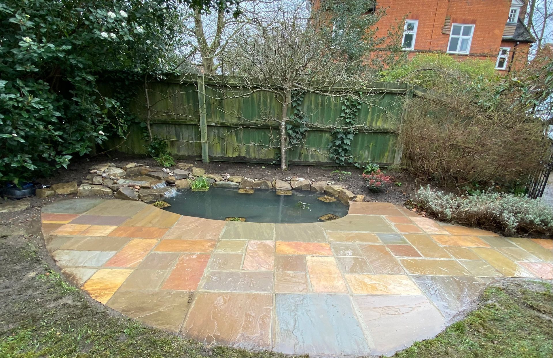 Wildlife pond designed and built in Hertfordshire garden