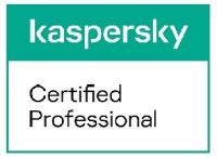 Kaspersky Certified Professional badge with teal and white text.