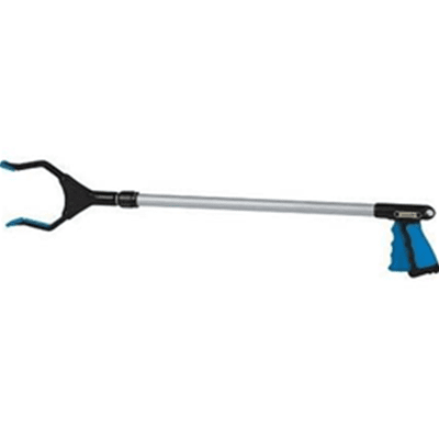 This adjustable reacher can stretch from 30 inches to 44 inches to aid with reaching objects from high shelves or across deep counters, this reacher has a jaw that rotates for horizontal or vertical use.