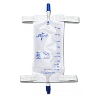 Leg Bags with comfort strap and twist valve drainage port.these sturdy bags are latex-free and have a sterile fluid pathway, available in sizes Medium (19 oz./600 ml) and Large (32oz./1100ml).