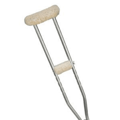 Fleece underarm and hand grips for crutches, protects against soreness, rashes and blisters.