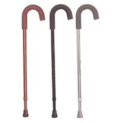 Round Handle Cane, Foam grip handle, extruded aluminum tubing, one-button height adjustment, 300 lbs weight capacity.
