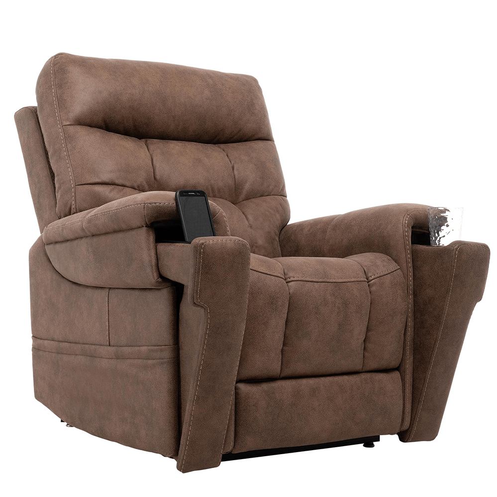 Infinite position lift chair, Easy-to-use hand control with USB charging port, industry-exclusive quad pocked design with dual side pockets.