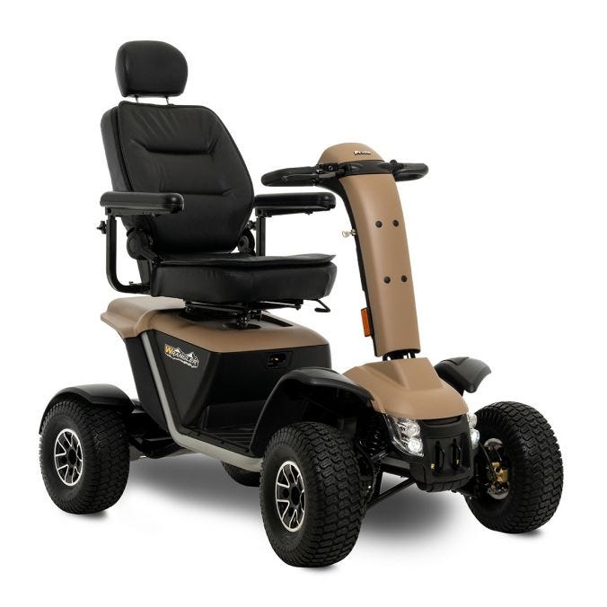 4 wheel electric scooter is rugged and heavy duty with great comfort and safety features.