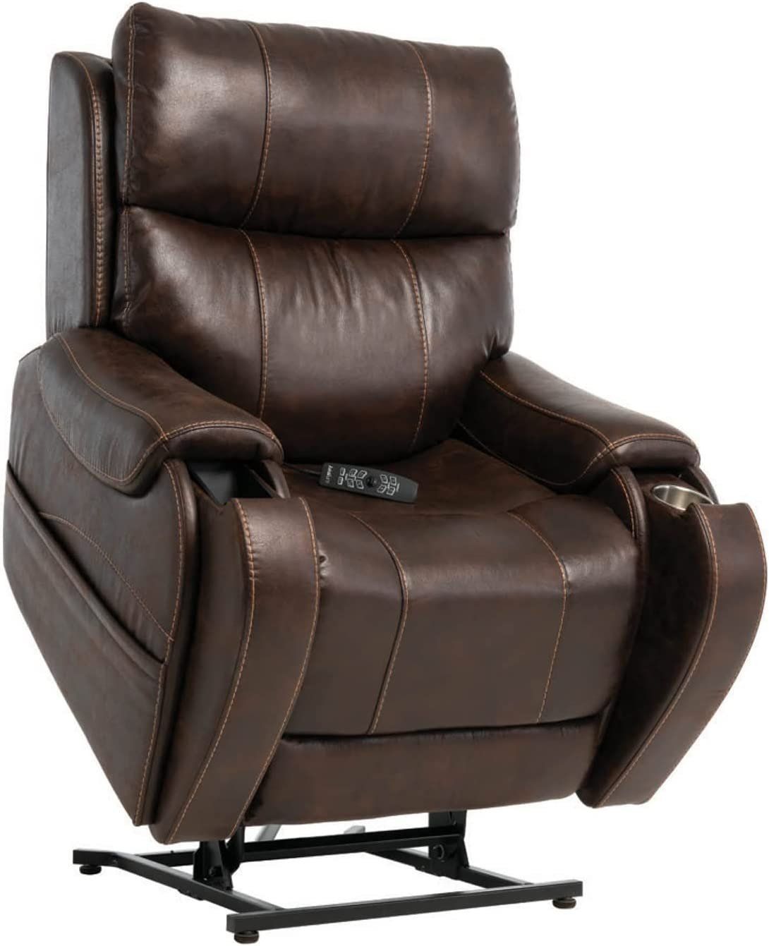Infinite position lift chair, coil pocketed springs in seat, fully padded chaise, standard lumbar pillow in matching fabric.