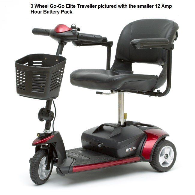 Go Go Elite Traveller 3 wheel electric scooter offers easy disassembly, a lightweight frame and a super tight 33 inch turning radius!