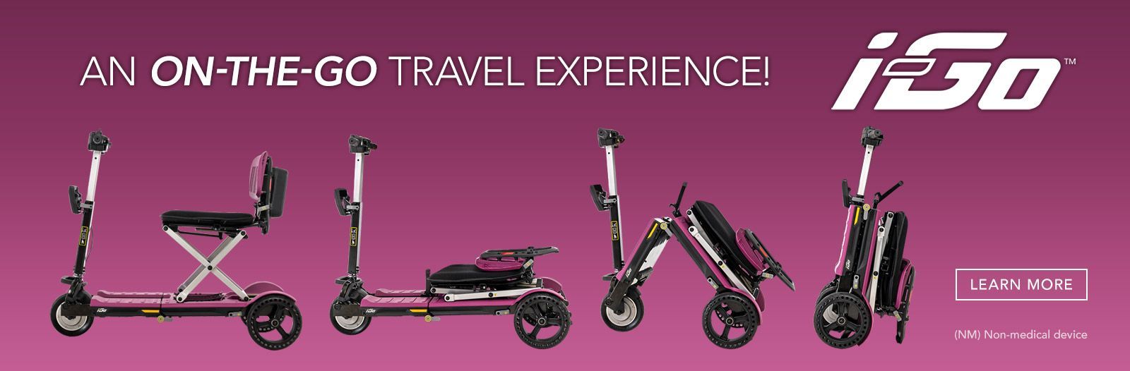 The iGo Folding Scooter is the latest super portable mobility device by Pride and will open your world to new experiences. It folds down for easy stowing.