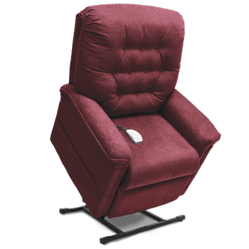 Infinite position lift chair, independent backrest and lay-flat positioning, hand control with USB charging port, standard footrest extension, standard head and arm covers, convenient large dual pockets.