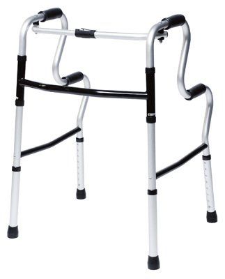 A folding walker and rising aid all in one, secondary handles provide stable assistance from a seated to a standing position, can be used as a portable toilet safety frame.