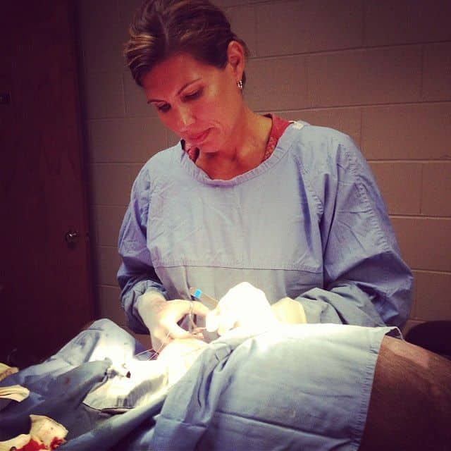 Dr. Kim Ousley performing pet surgery.