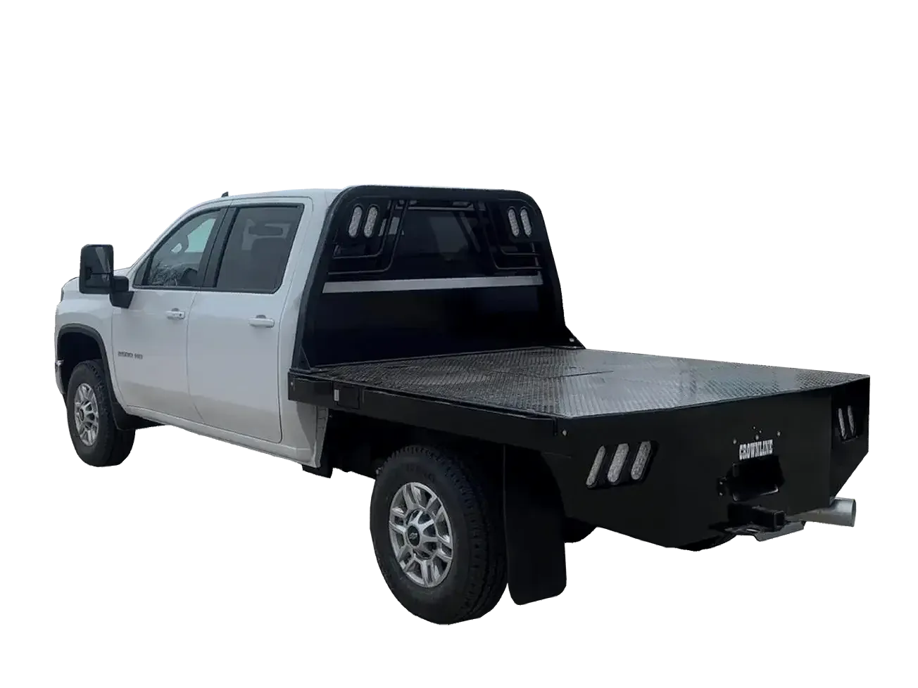 White truck with black flatbed