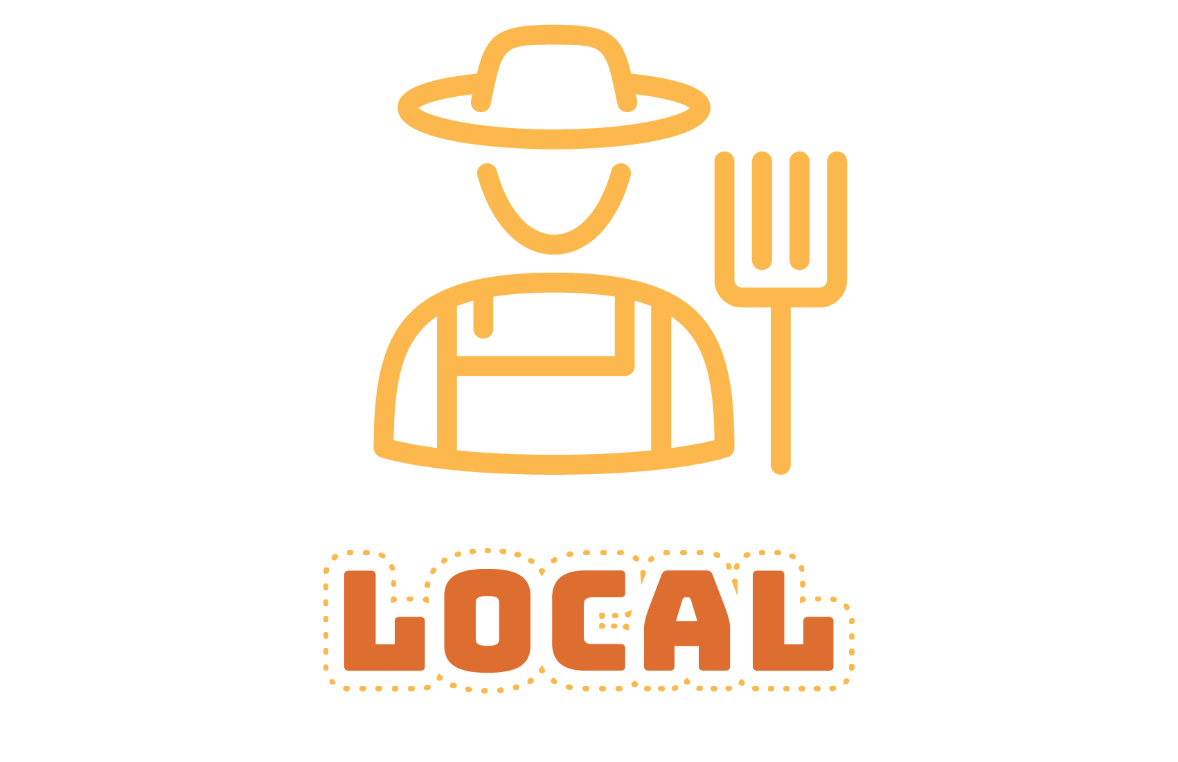 Plant-based food logo featuring a chili pepper and tomatoes in orange, text 