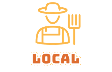 Plant-based food logo featuring a chili pepper and tomatoes in orange, text