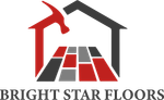Logo: Hammer in a house shape over floor tiles; red, gray, and black color scheme;