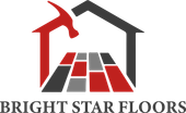 Logo: Hammer in a house shape over floor tiles; red, gray, and black color scheme; 