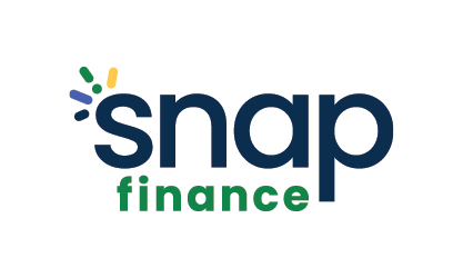 Snap Finance logo with blue text and colorful burst.