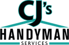 The logo for cj 's handyman services is black and blue.