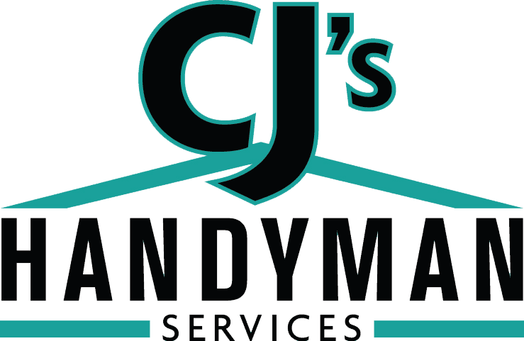 The logo for cj 's handyman services is black and blue.