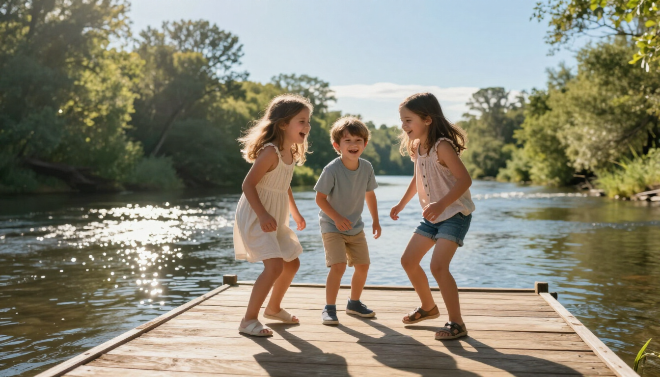 Kids Playing by River
