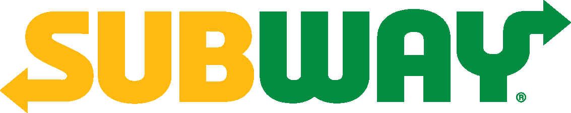 Subway logo with yellow "SUB" and green "WAY" with arrows.