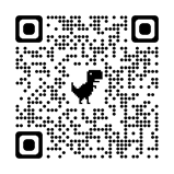 A qr code with a dinosaur on it on a white background.