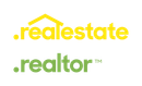 A yellow and green logo for real estate and realtor