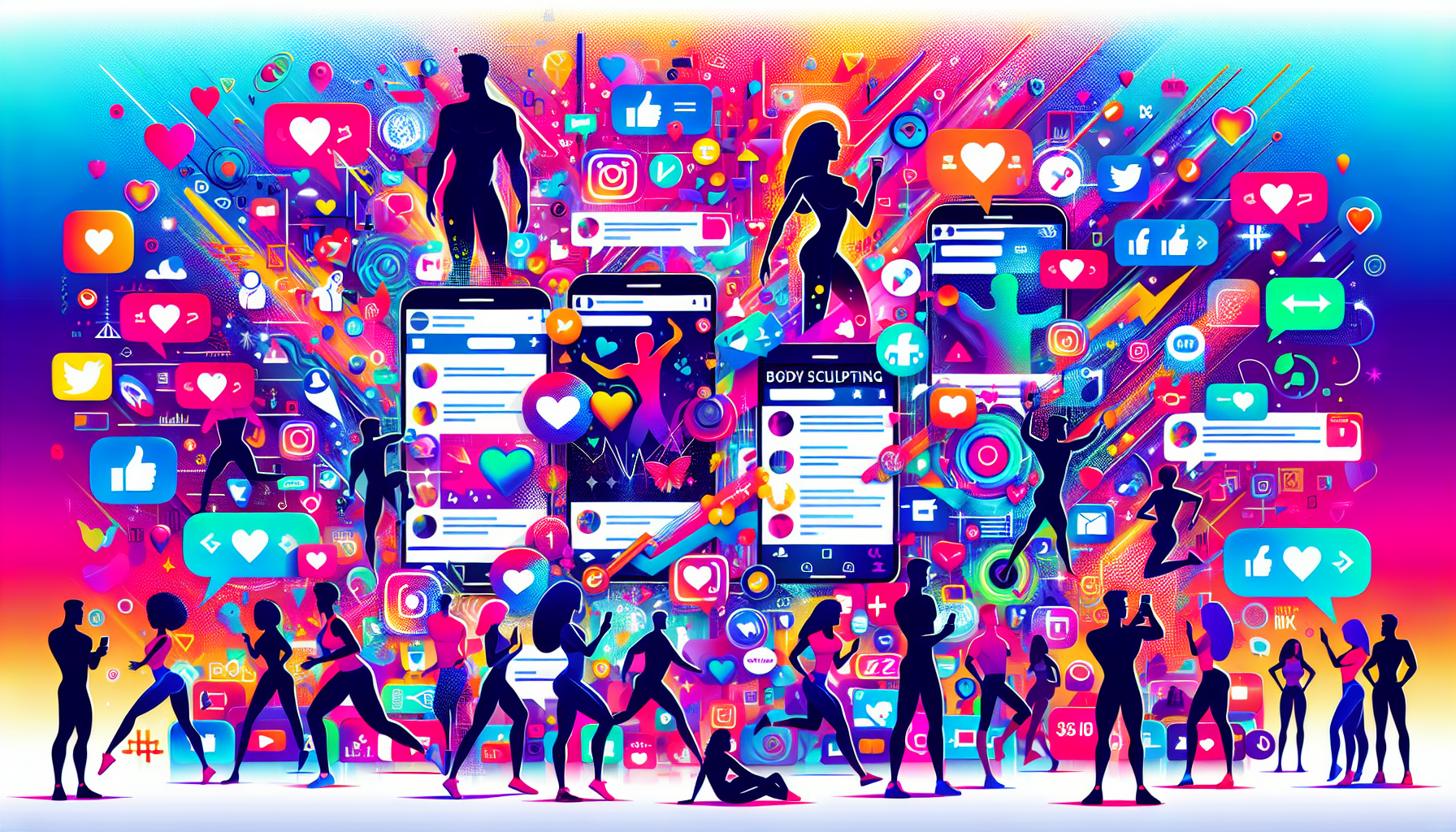 An illustration showcasing social media platforms for body sculpting marketing.