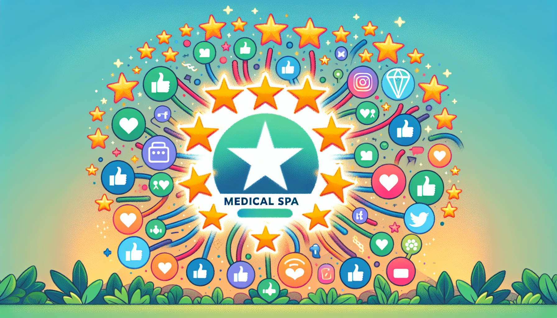 An artistic depiction of reputation management enhancing online visibility for medical spas.