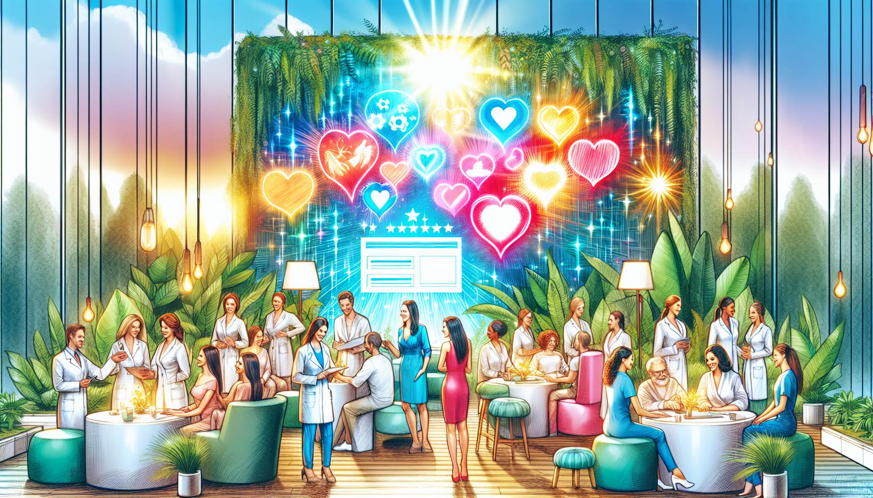 Illustration of attracting more patients through positive reviews in a medical spa setting.