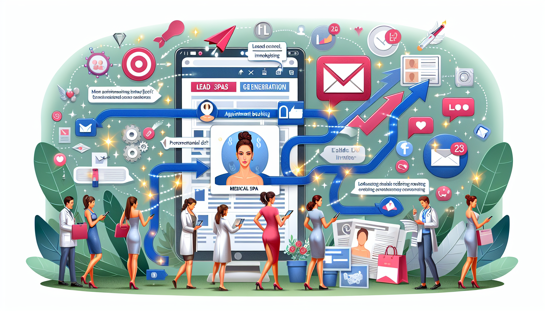 An illustration explaining the med spa lead generation process.