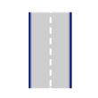 A cartoon illustration of a straight road with white lines on a white background.