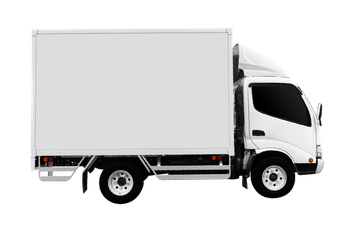 A white delivery truck is sitting on a white background.