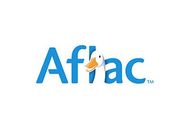 Aflac logo with a blue font and a white duck peeking through the letter 