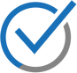 Blue check mark inside a blue and gray circle, indicating completion.