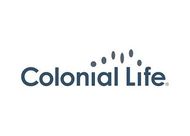Colonial Life logo: Dark blue text with a stylized dotted design above 