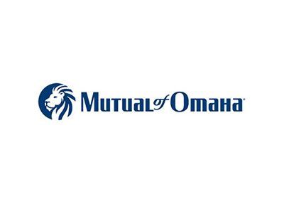 Logo of Mutual of Omaha: blue lion head inside a circle, followed by blue text.
