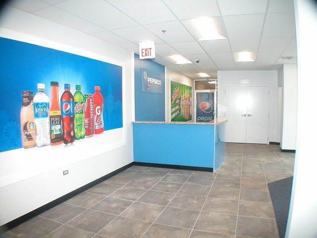 A room with a sign that says exit on it