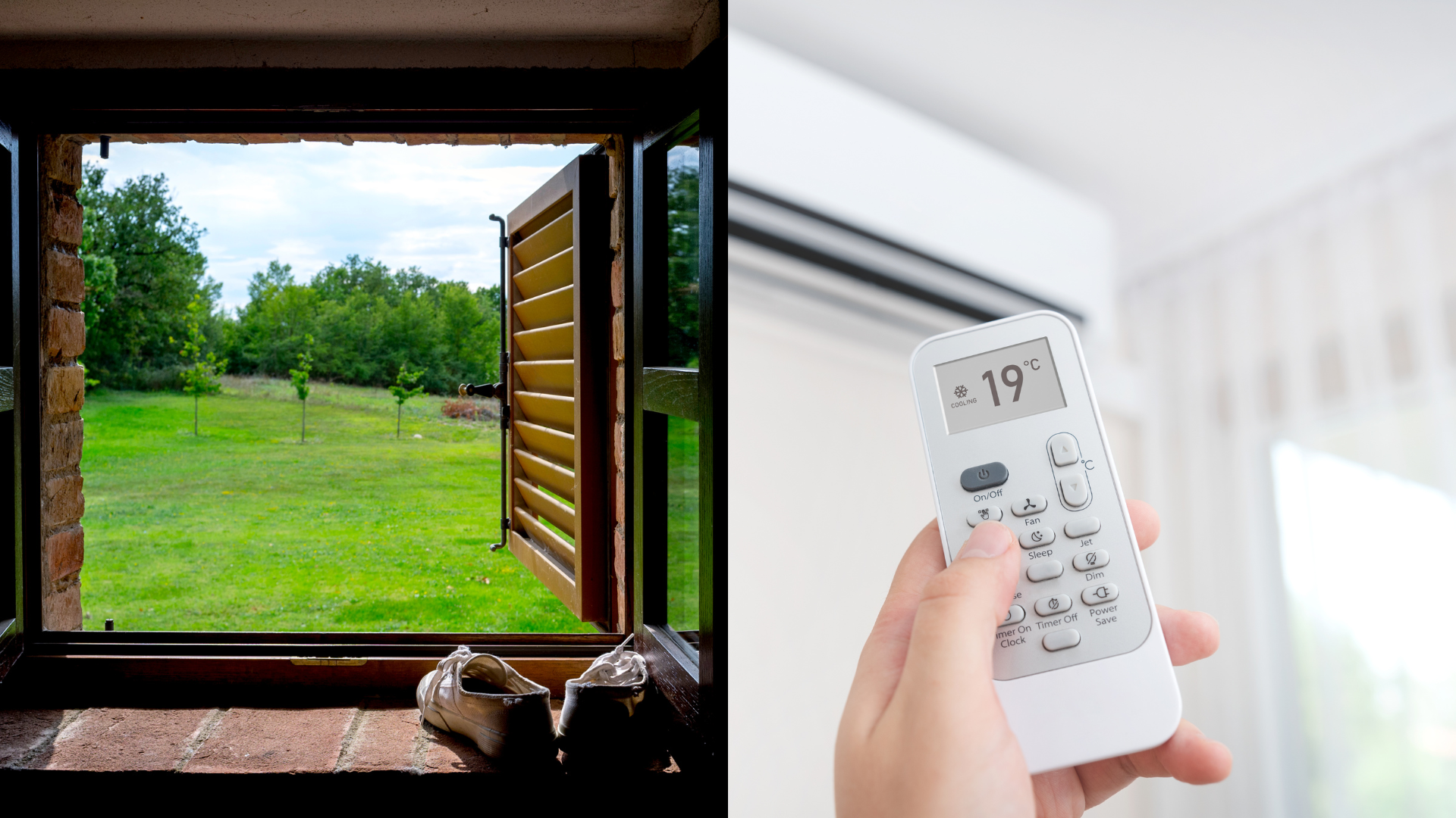 Confronto tra ventilazione naturale da finestra aperta e climatizzatore acceso con telecomando a 19°